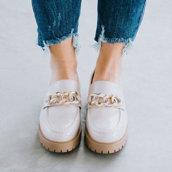 Soda Patent Leather Nude platform loafers Size 9 B44 - Picture 2 of 12
